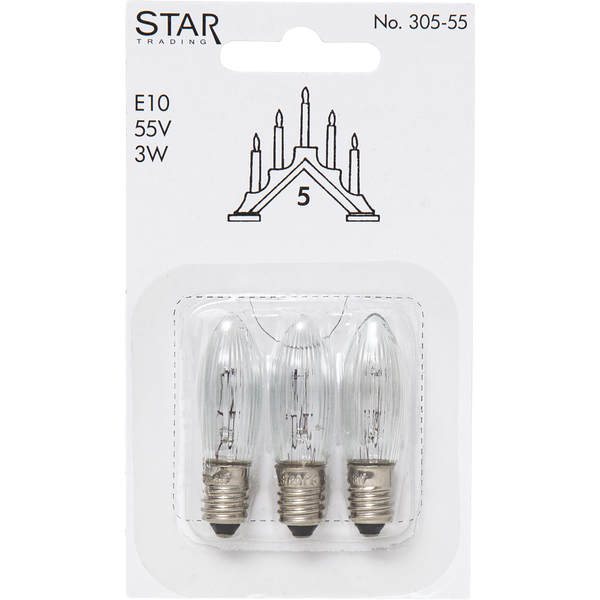 Reservlampa 3-pack E10 55V 3W