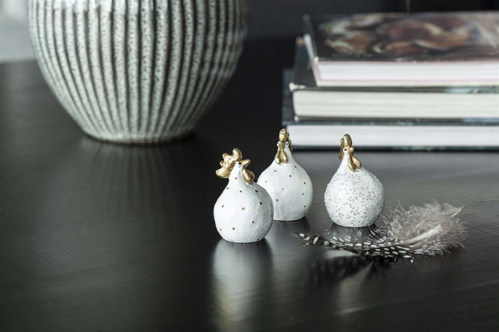 NG Höna Glamur vit/guld 3 st 5,2cm