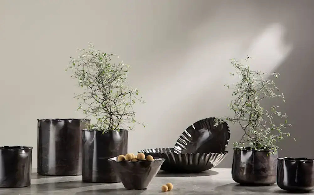 Kruka Plisse Emalj Grey Onyx Liten - Kruka