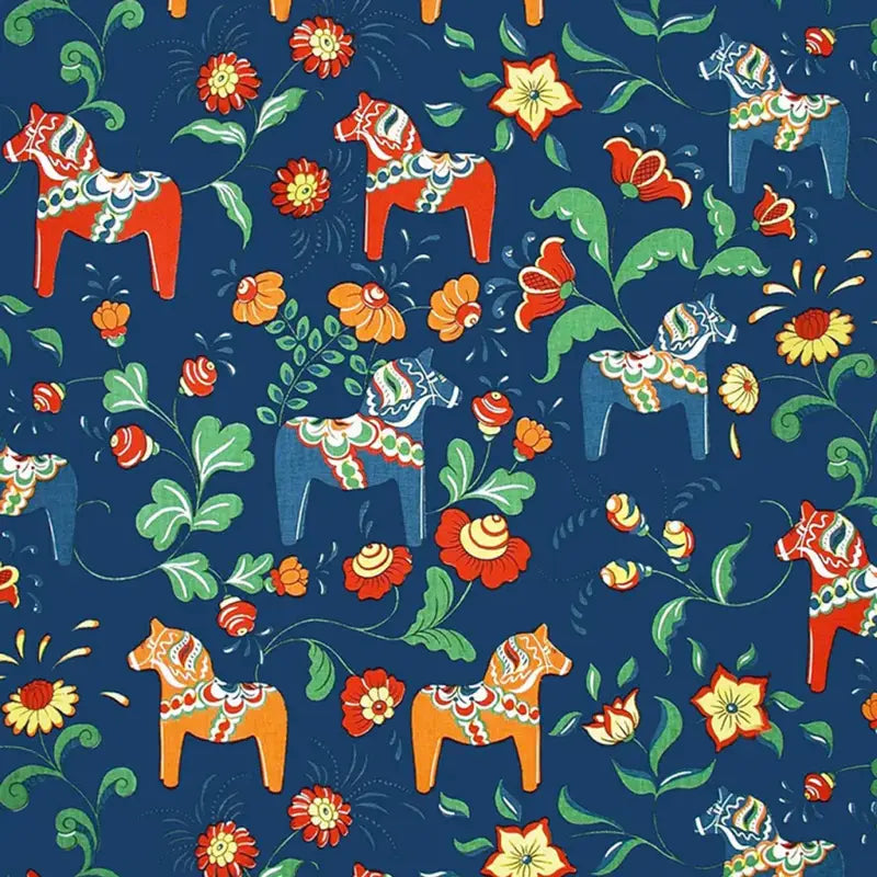 Metervara Leksand Dalahästtryck - Blå - Metervara
