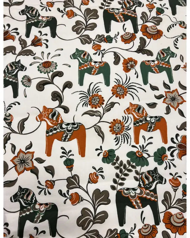 Metervara Leksand Dalahästtryck - Orange- grön - Metervara