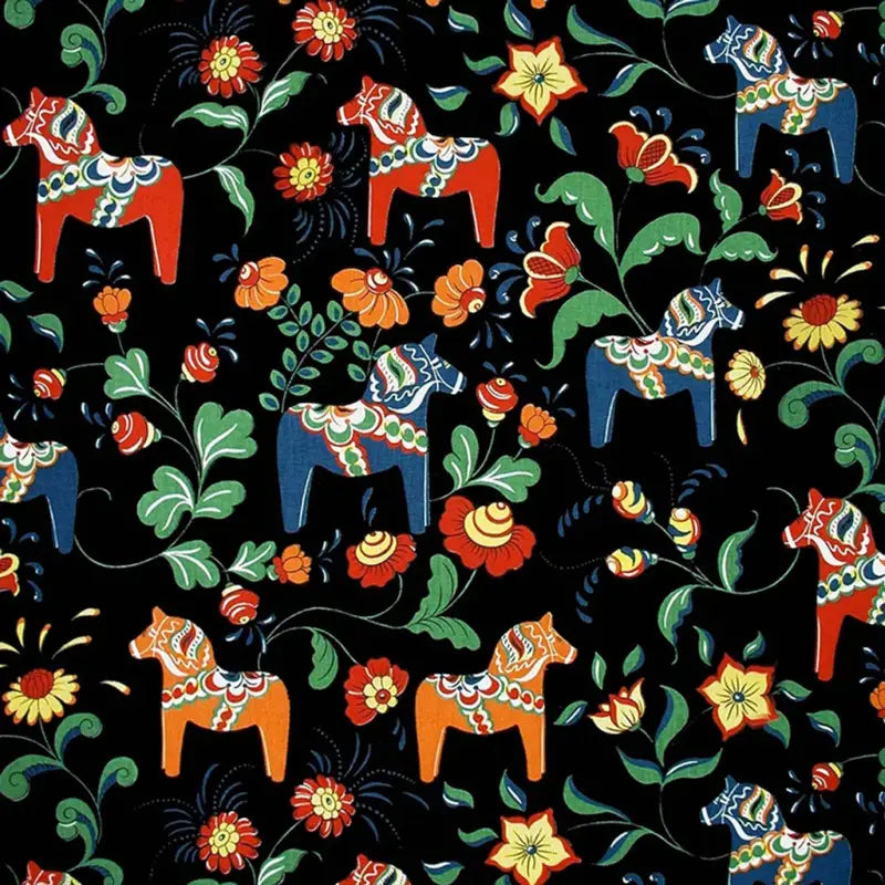 Metervara Leksand Dalahästtryck - Svart - Metervara