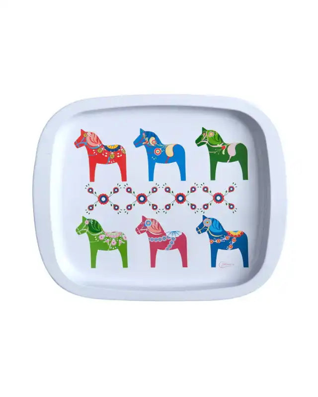 Plåtbricka Dalahäst vit/multi Bricka