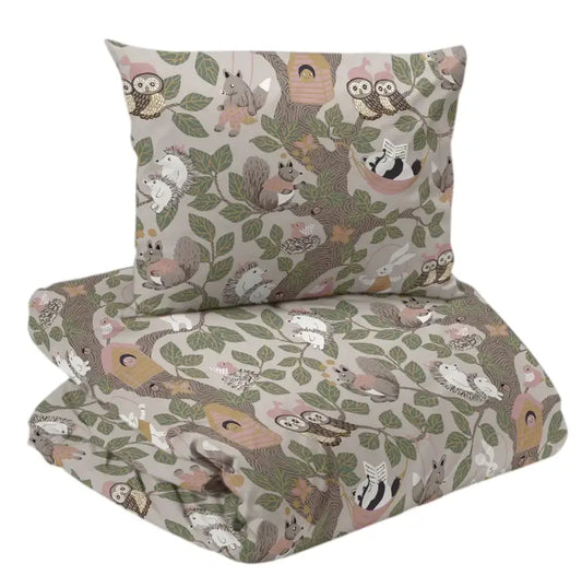 Skogsliv 2-dels påslakanset beige - Bäddset