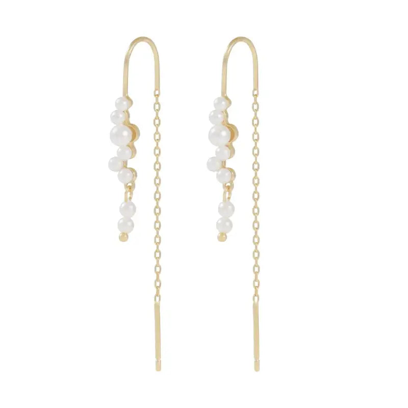 SNÖ Line tassle ear gold/white - Örhänge