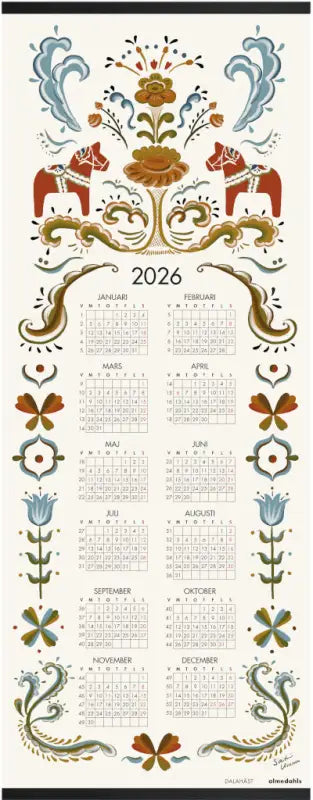 Almanacka Dalahäst 2026 35 x 90 cm - almanacka