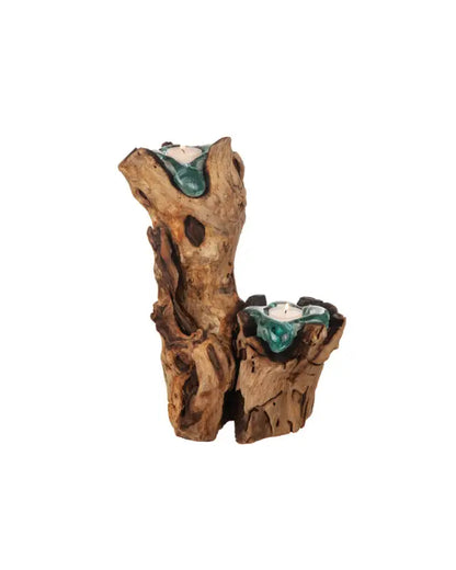 DD Glaslykta på stående trädrot 2 glas 30 cm - Ljushållare