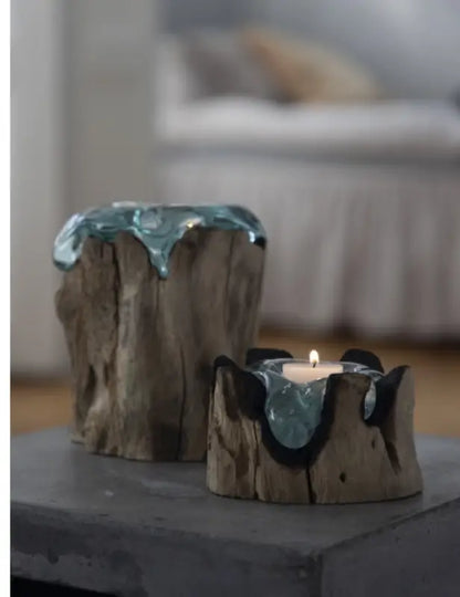 DD Glaslykta på trädrot 12x17cm - Ljuslykta