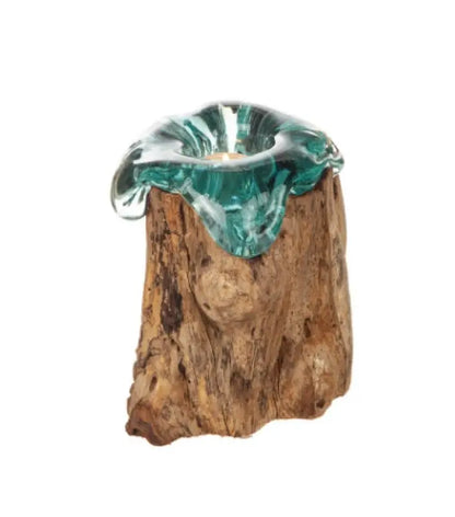 DD Glaslykta på trädrot 12x17cm - Ljuslykta