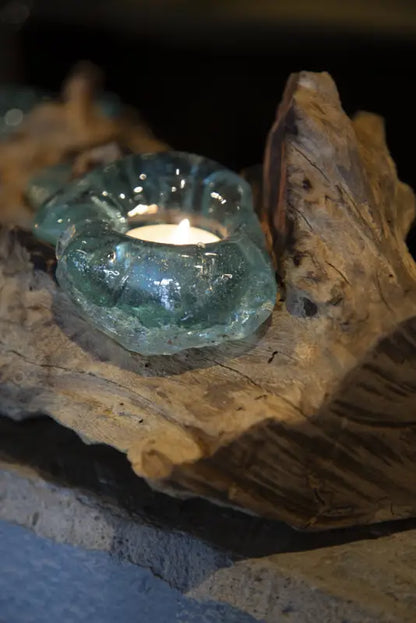 DD Glaslykta på trädrot 13x7 cm - Ljushållare