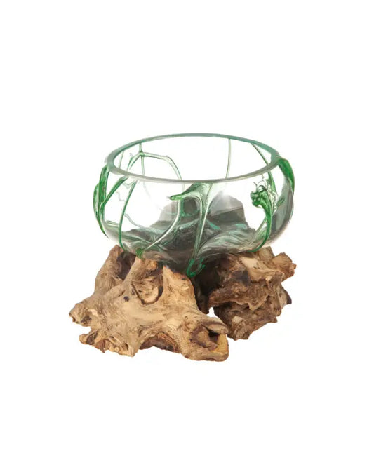 DD Glasskål Grön på trärot 15x10 cm - Present