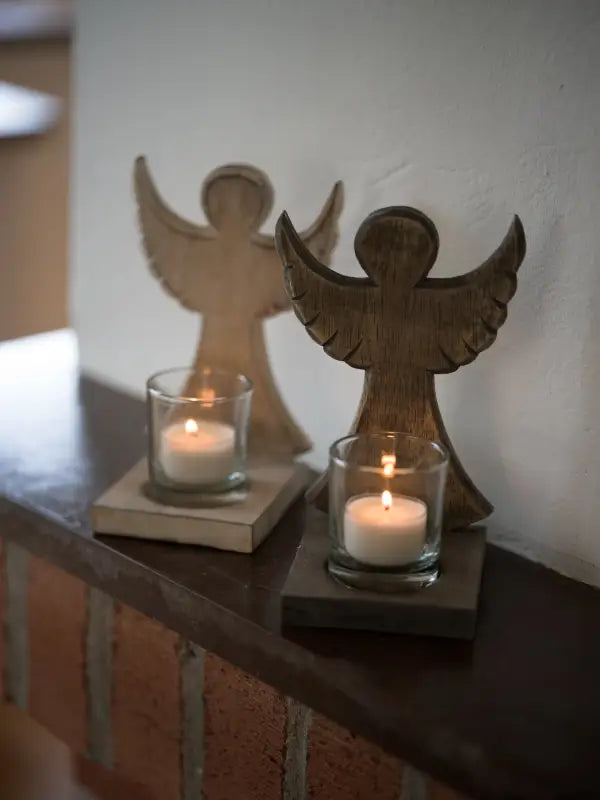 DD Ljus trä Ängel Ljushållare med glas - Ängel