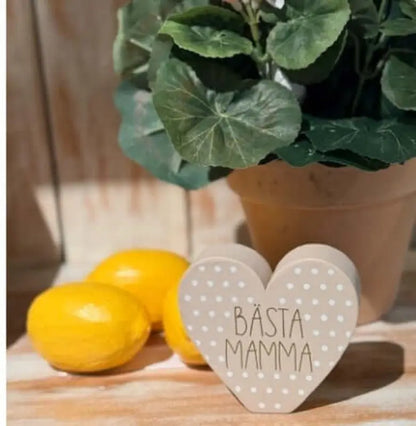 DD Stående hjärta ’ Mamma’ rosa med prickar - Mamma