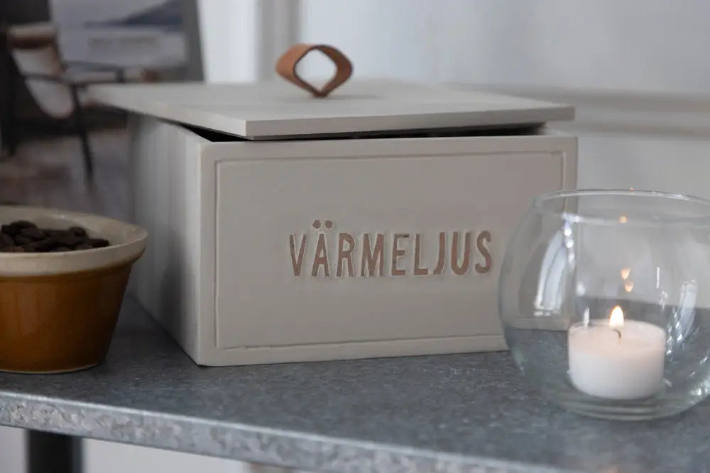 DD Trälåda med lock Värmeljus Sand - Låda