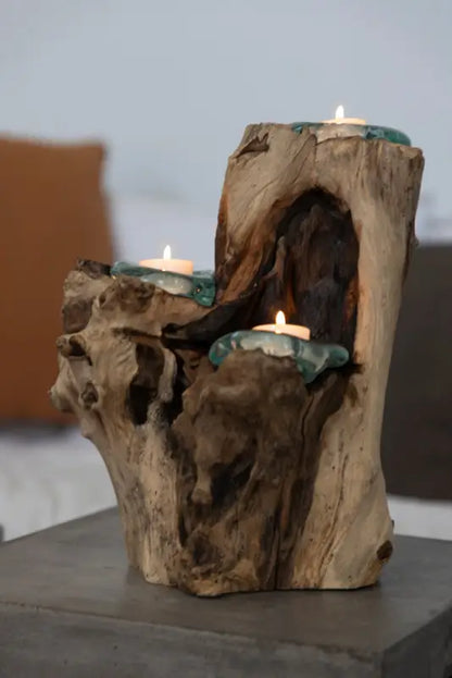 Glaslykta på trärot 3 glas 30 cm - Trärot