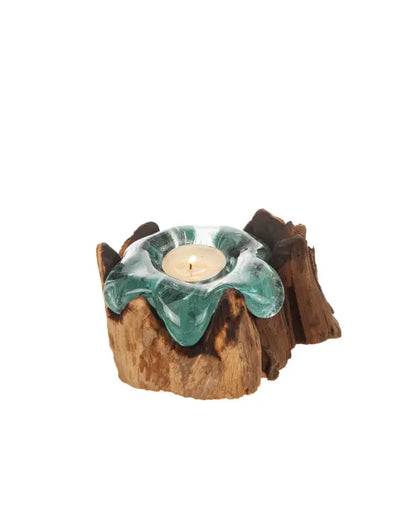 Glaslykta på trärot - ljusstake