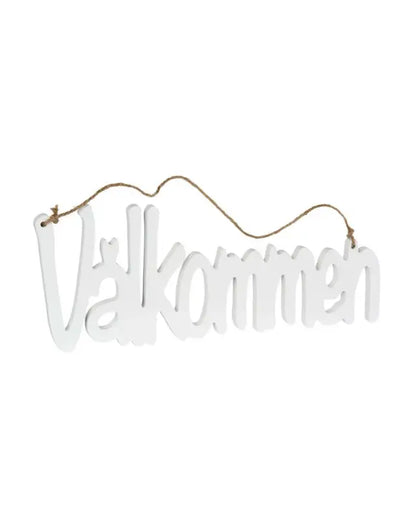 Hänge Välkommen i trä 12x30 cm vit - Skylt