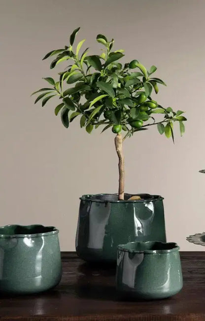 Kruka Plisse Emalj Grey Onyx Medium - Kruka