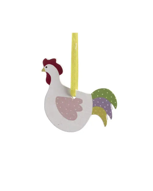 NG Hängande Tupp i trä vit - Påsk