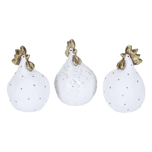 NG Höna Glamur vit/guld 3 st 5,2cm - Dekoration