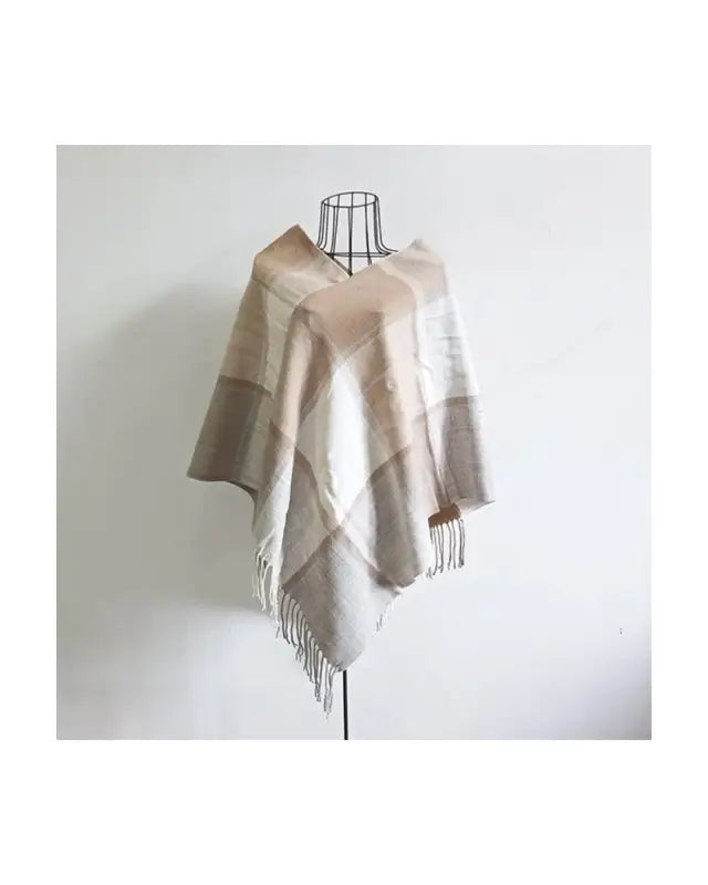Poncho Olga one size linne/grå/vit - Textil