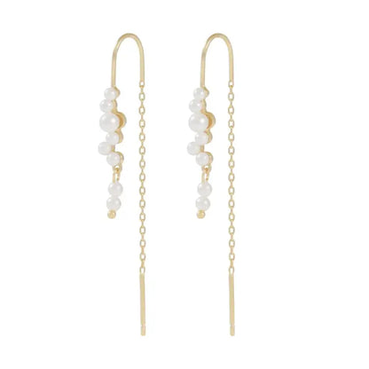 SNÖ Line tassle ear gold/white - Örhänge