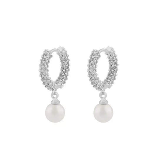 Snö Lydia pearl ring ear silver/white - Örhänge