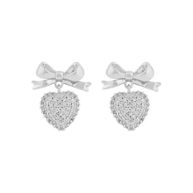 Snö Stina heart pendant ear silver/clear - Örhängen