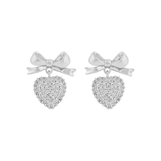 Snö Stina heart pendant ear silver/clear - Örhängen