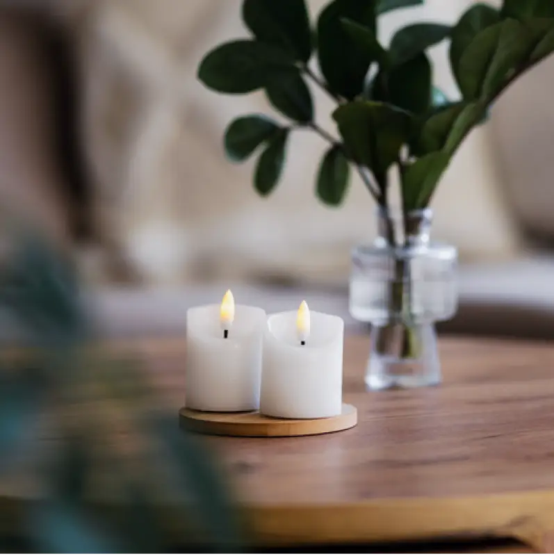 ST LED Blockljus 2-pack 7,5 cm med timer vit - LED ljus