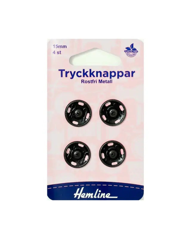 Tryckknappar 4 st rostfri metall 15 mm svart - Sytillbehör