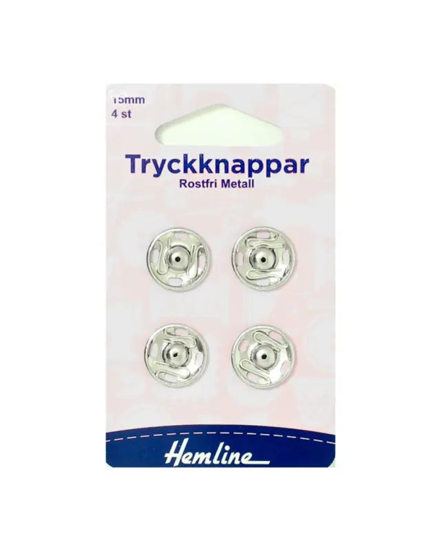 Tryckknappar 4 st rostri metall 15 mm - nålkrok