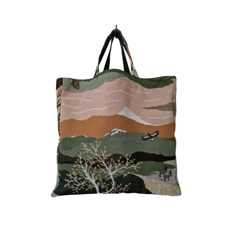 Tygkasse Fjällvandring jacquard grön/ beige 42x40 cm - Textil